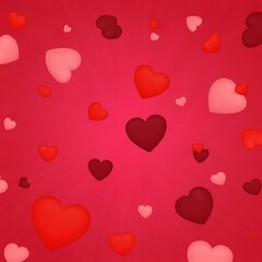 Scattered hearts on pink background
