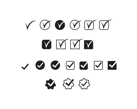 Black check mark icon set isolated on white background. Symbol computer and mobile vector for web sites.