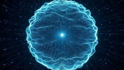 Abstract digital sphere of glowing blue particles representing data flow and technology