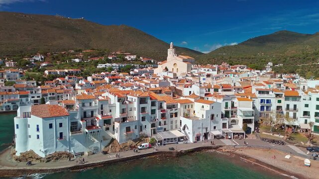 Aerial view of the picturesque town of Cadaques on the Costa Brava coast, Spain.