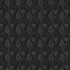 Seamless vintage damask floral pattern in dark tones with detailed ornamental leaves. Elegant classic design perfect for wallpaper, textiles, and dramatic interiors.