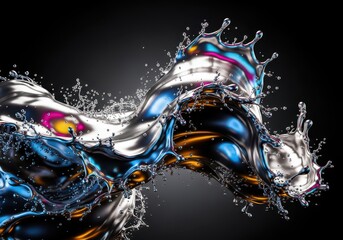 Dynamic splash of liquid silver metal creating an energetic abstract background, perfect for luxury product displays or artistic concepts, bright, water, splash