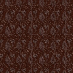 Seamless vintage damask floral pattern in dark brown tones with textured background. Elegant classic design ideal for luxury wallpaper and upholstery.