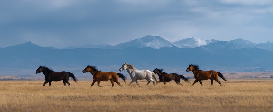 Wild horses sprint over the open plain capturing the essence of untamed spirit and freedom.