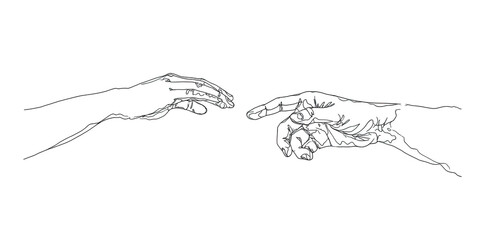 Two hands reaching out, forming a connection against a stark black background