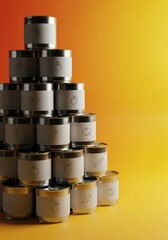 Multiple generic silver metal cans stacked tightly together emphasizing long term food preservation, emergency preparedness, and pantry storage, packed, durable food, supply