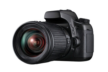Fototapeta premium A close-up shot of a modern, black digital single-lens reflex camera against a black backdrop