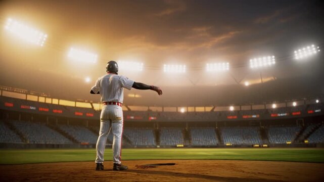 Multi Exposure Athlete Baseball Player Hitting Home Run - Batter Swings in a Dynamic Stadium Scene, Capturing the Power and Excitement of the Game under Bright Lights