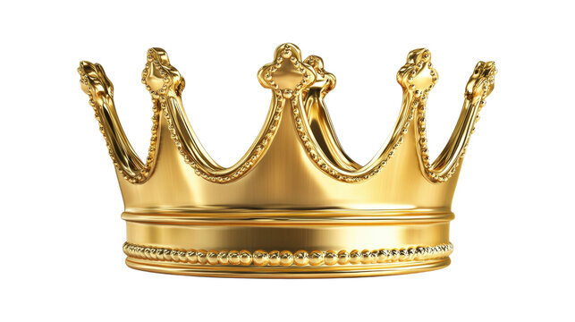 Luxury gold crown for king or queen symbol of power wealth and authority, isolated on a transparent background