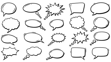 Fototapeta premium Collection of Hand-Drawn Speech Bubbles with Various Shapes and Styles.