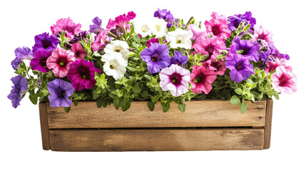 Blooming Petunias in Vivid Purple Pink White and Magenta Shades on transparent background