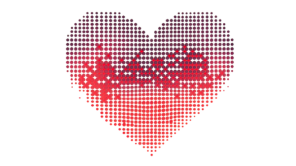 Geometric Abstract Red Heart Pattern Made of Tiny Red Dots on transparent background