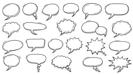 Fototapeta premium Collection of Hand-Drawn Speech Bubbles in Various Shapes and Styles.
