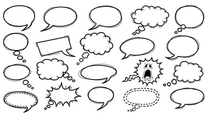 Fototapeta premium Collection of Hand-Drawn Speech Bubbles in Various Shapes and Styles.
