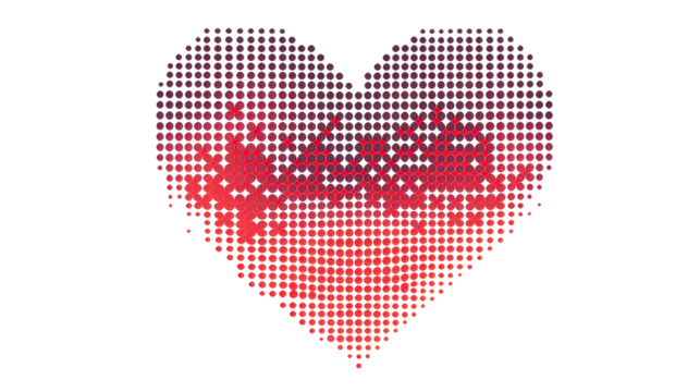 Geometric Abstract Red Heart Pattern Made of Tiny Red Dots on transparent background - Powered by Adobe