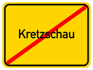 Illustration of a city exit sign for the city of Kretzschau