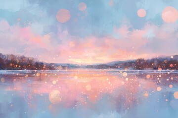 Pastel Winter Sunset Over Frozen Lake