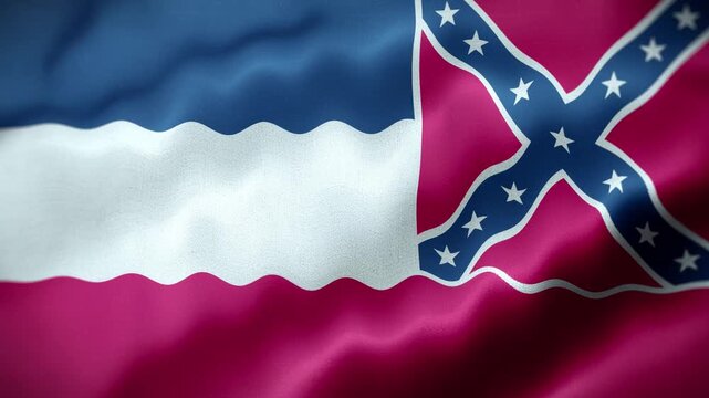 Waving Mississippi State Flag, American Symbol, Close-up