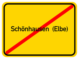 Illustration of a city exit sign for the city of Sch&ouml;nhausen (Elbe)