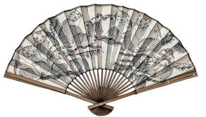 和風猫模様の扇子イラスト：Japanese Fan with Cat Pattern
