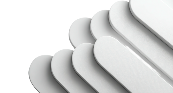 Artistic abstract composition, layered curved shapes in shades of white against a black backdrop - Powered by Adobe