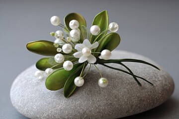 Elegant Decorative Flower Brooch On Stone
