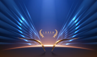 Golden shapes with blue light wings background