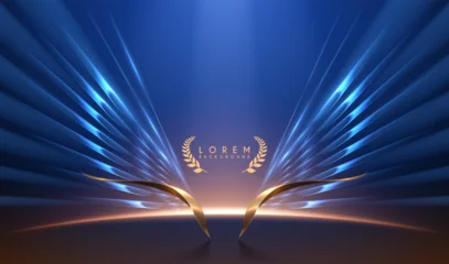 Golden shapes with blue light wings background © d1sk