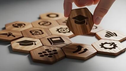 Education and career development pathway with hexagon learning tiles