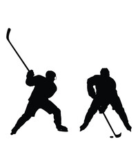Fototapeta premium Two ice hockey players in action with sticks on a white background
