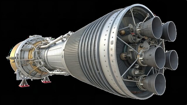 Metallic aerospace rocket engine assembly with four clustered nozzles
