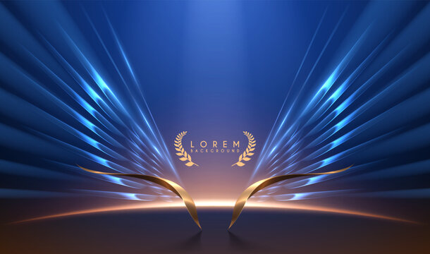 Golden shapes with blue light wings background