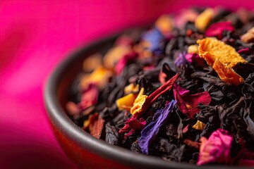 Closeup Colorful Mixed Tea Blend In Bowl