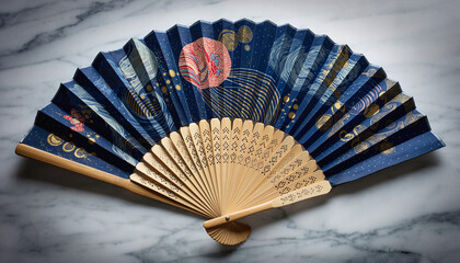 宇宙模様の和風扇子イラスト：Japanese Fan with Cosmic Pattern
