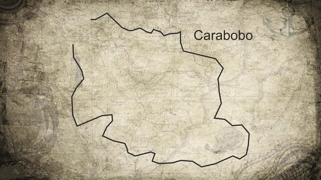 Carabobo map drawn on a cartography background sheet of paper
