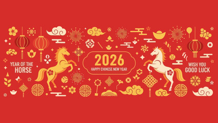 Chinese New Year 2026 Year of the Horse Festive Banner