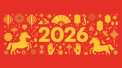 Naklejka premium Chinese New Year 2026 Horse Zodiac Celebration Banner