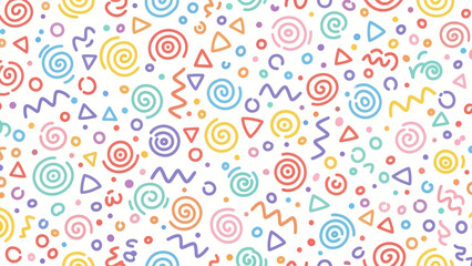 Colorful Retro Confetti and Geometric Shapes Seamless Pattern