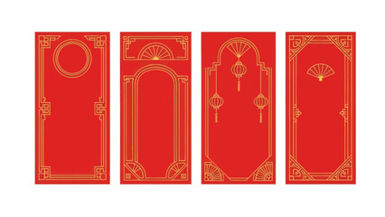Elegant Red and Gold Chinese Frames with Decorative Elements