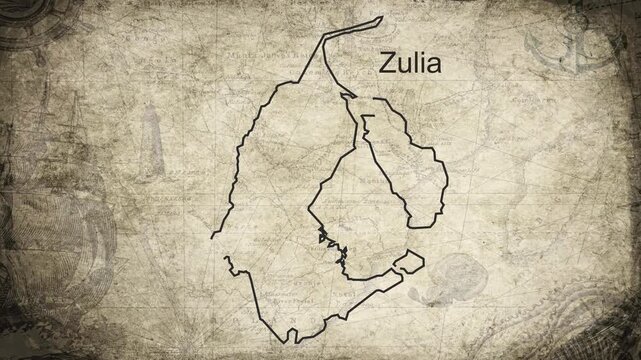 Zulia map drawn on a cartography background sheet of paper