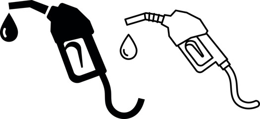 Fuel pump nozzle with droplet icon set featuring silhouette