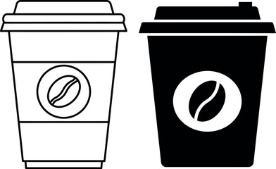 Disposable takeaway coffee cup icon set featuring silhouette