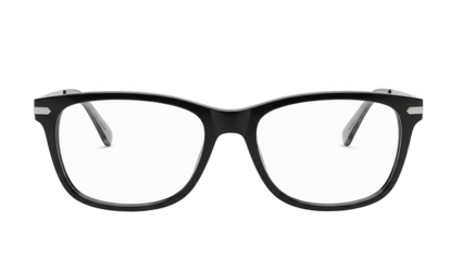 Modern Black Frame Eyeglasses With Clear Lenses On Black Background