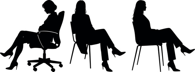 Women Sitting on Chairs Silhouette Set