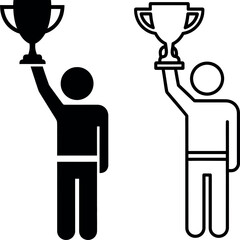 Winner holding trophy icon