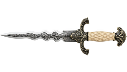 Ornate Fantasy Dagger With Engraved Blade And Decorative Hilt