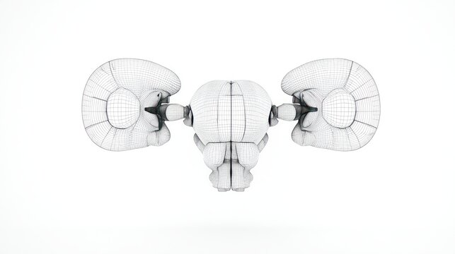 Detailed 3 d render of a rams head depicting structure and design