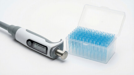 Electronic pipette and box of disposable pipette tips for laboratory use
