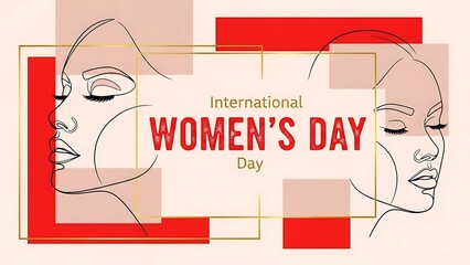 Abstract artistic composition celebrating international womens day with sketched faces and bold typography