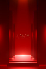 Abstract red stage with stairs and light effects
